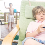 child on screentime with child waiting outside to play